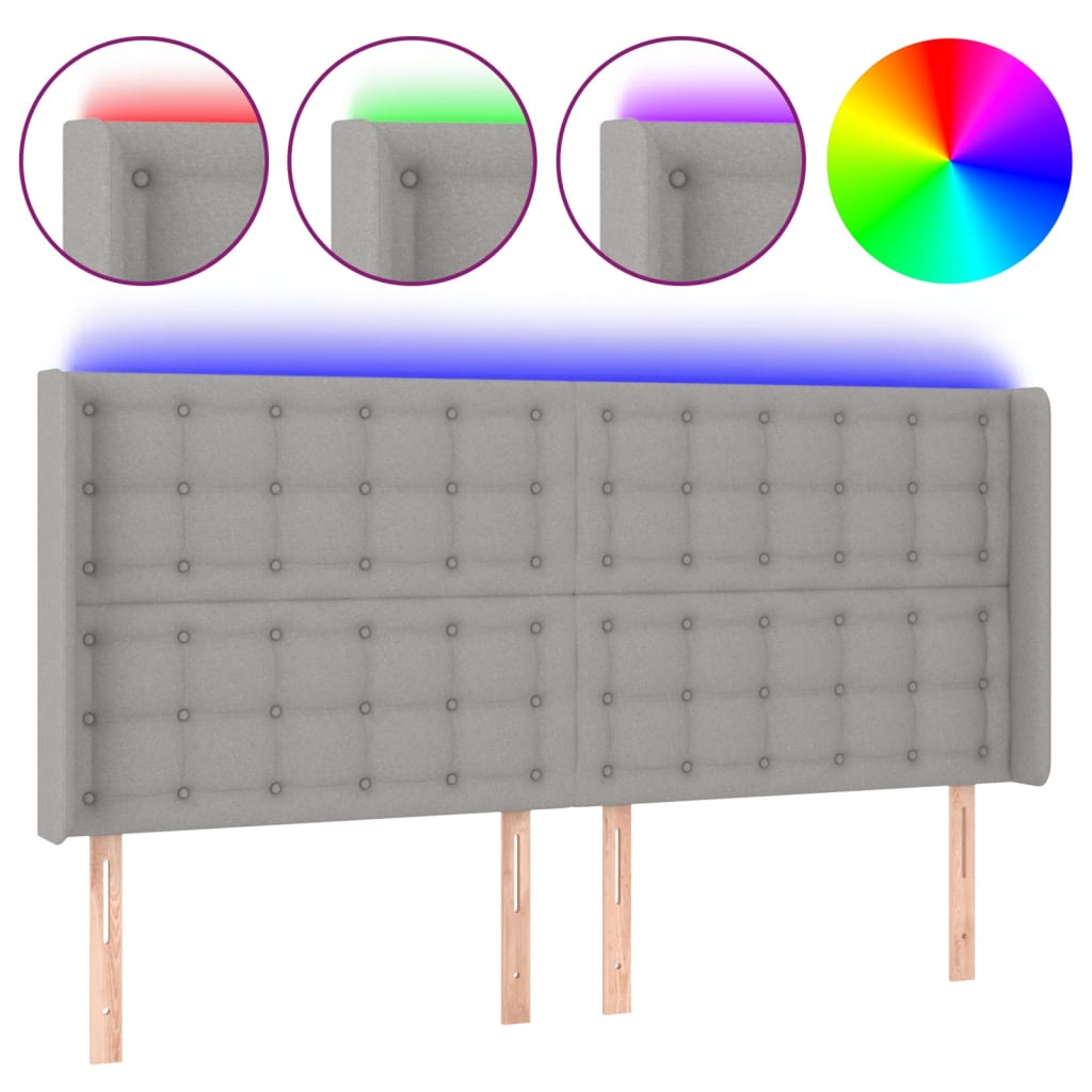 LED uzglavlje svjetlosivo 163 x 16 x 118/128 cm od tkanine