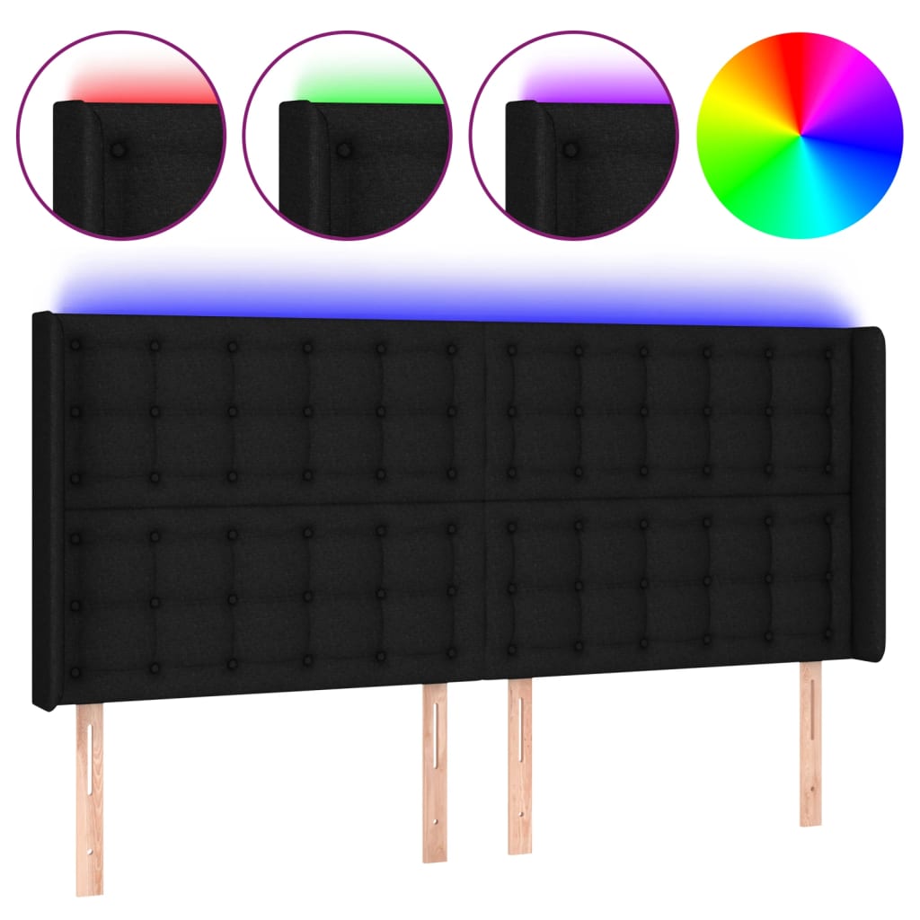 LED uzglavlje crno 163 x 16 x 118/128 cm od tkanine