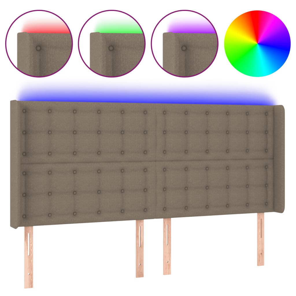LED uzglavlje smeđesivo 163 x 16 x 118/128 cm od tkanine