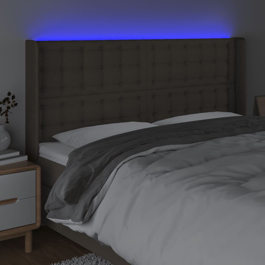 LED uzglavlje smeđesivo 163 x 16 x 118/128 cm od tkanine