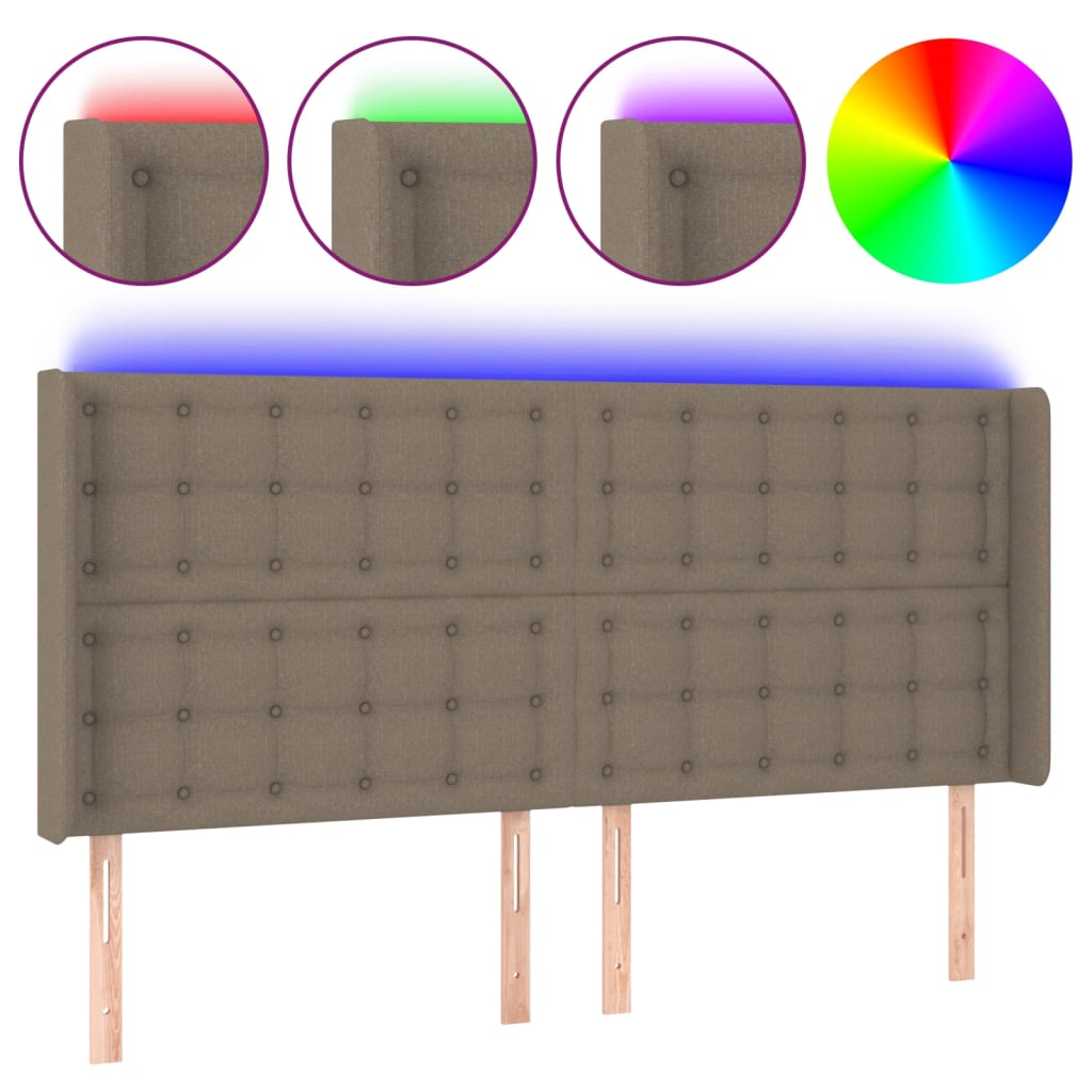 LED uzglavlje smeđesivo 183 x 16 x 118/128 cm od tkanine