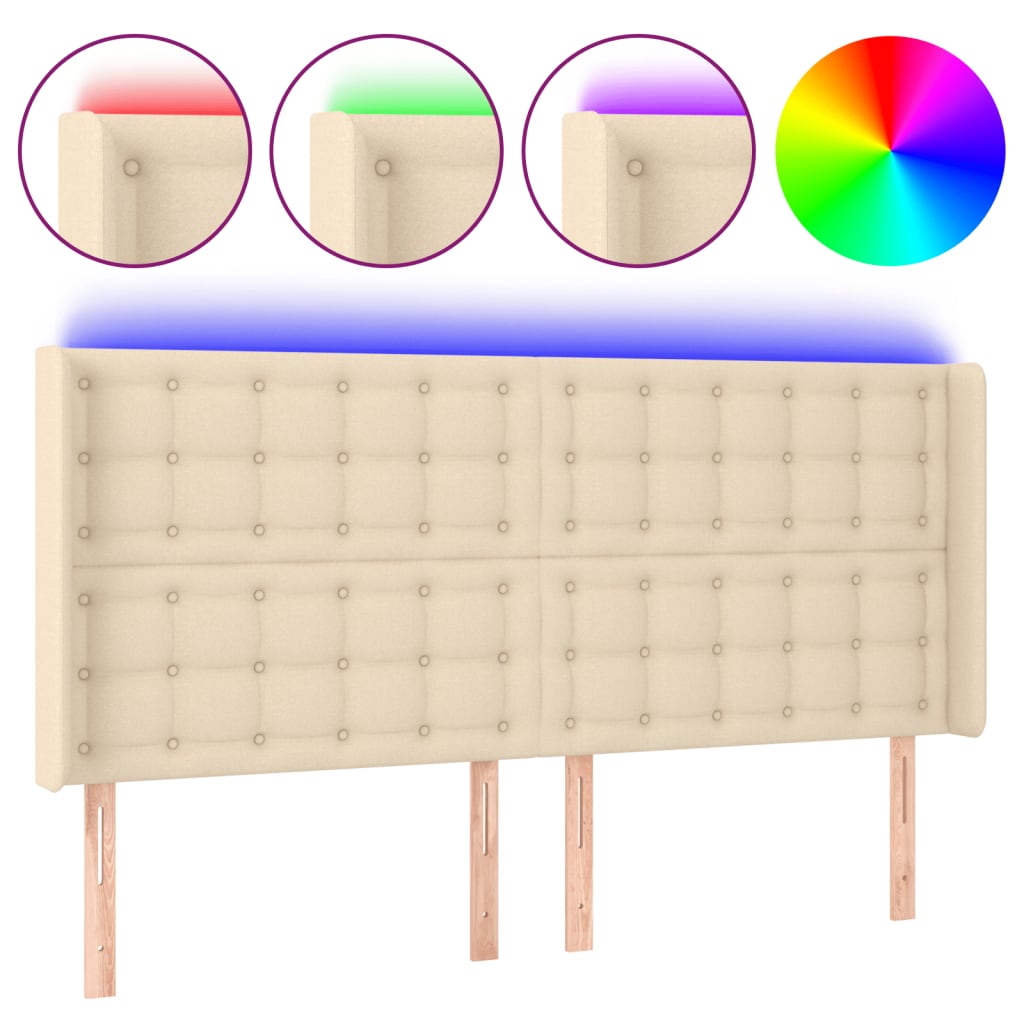 LED uzglavlje krem 183 x 16 x 118/128 cm od tkanine