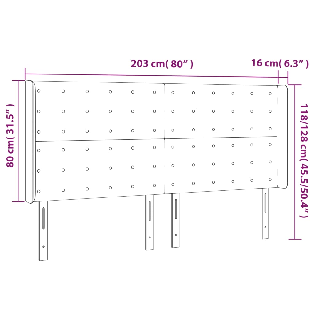 LED uzglavlje tamnosivo 203 x 16 x 118/128 cm od tkanine