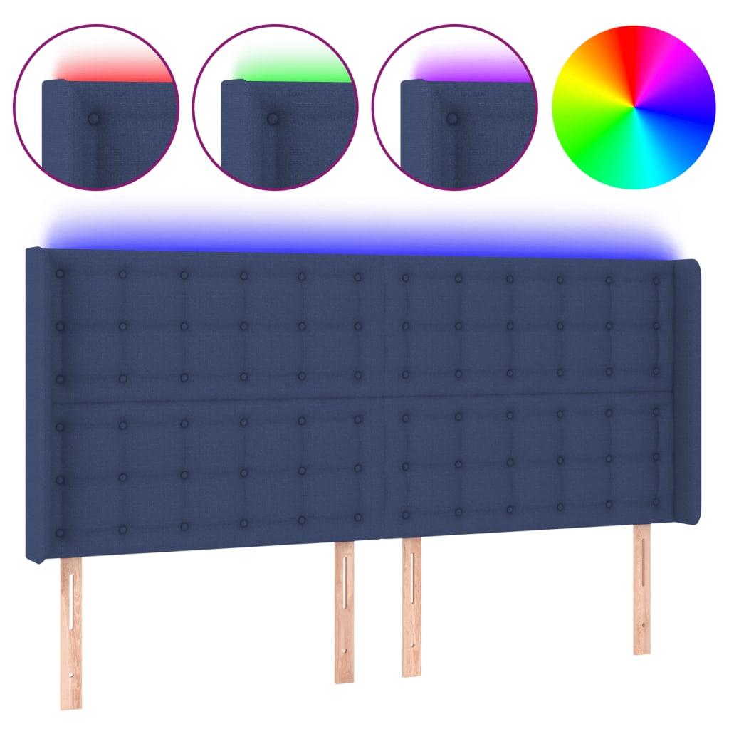 LED uzglavlje plavo 203 x 16 x 118/128 cm od tkanine