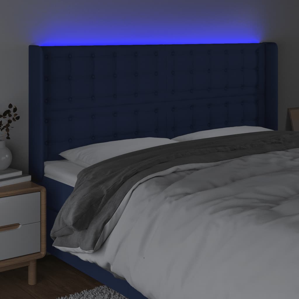 LED uzglavlje plavo 203 x 16 x 118/128 cm od tkanine