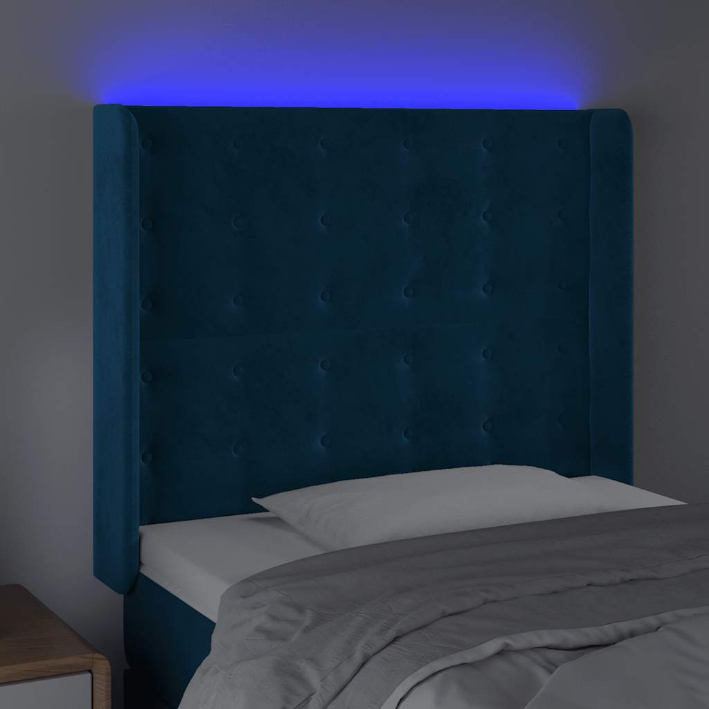 LED uzglavlje tamnoplavo 103x16x118/128 cm baršunasto