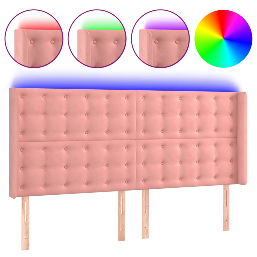 LED uzglavlje Ružičasta 163x16x118/128 cm baršunasto