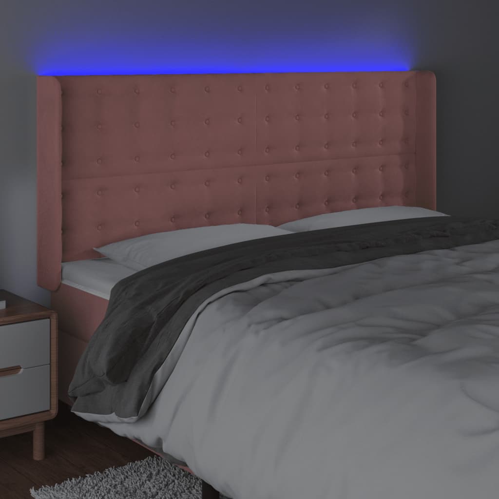 LED uzglavlje Ružičasta 163x16x118/128 cm baršunasto