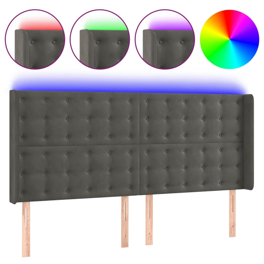 LED uzglavlje tamnosivo 203 x 16 x 118/128 cm baršunasto