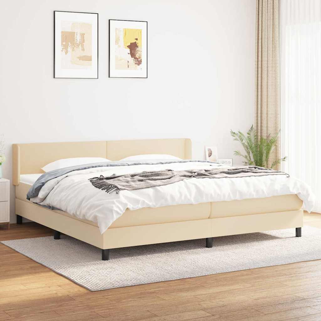 Krevet s oprugama i madracem krem 200 x 200 cm od tkanine