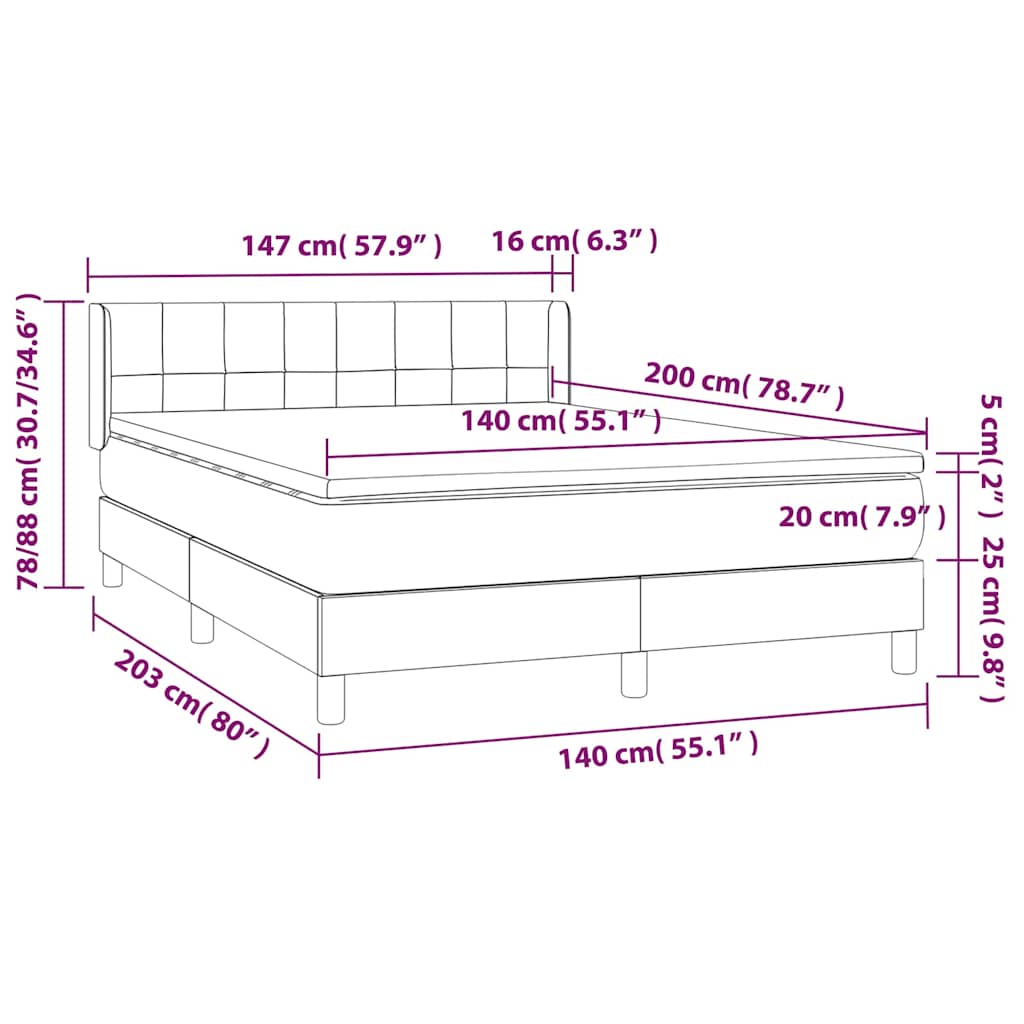 Krevet s oprugama i madracem crni 140x200 cm od tkanine