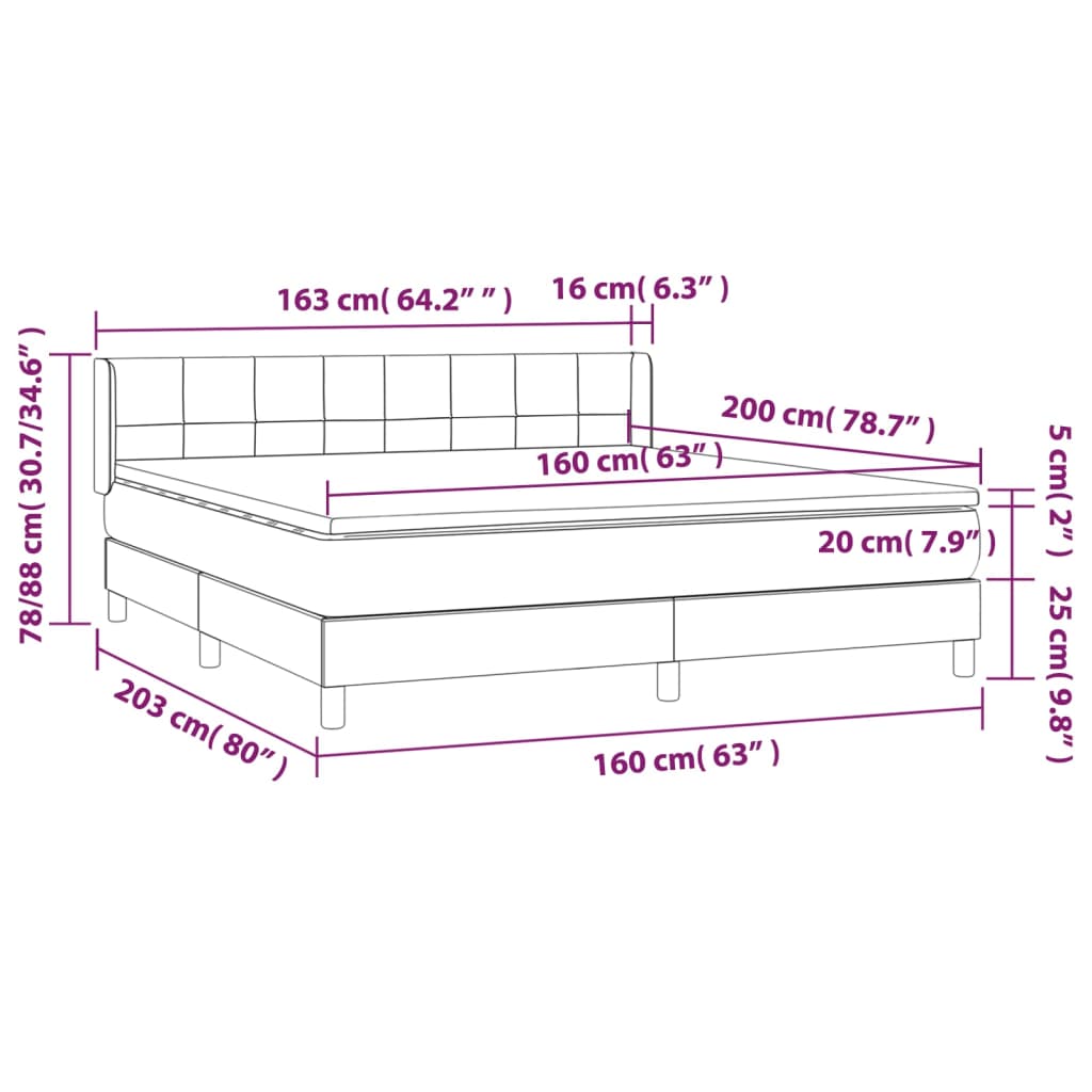 Krevet s oprugama i madracem plavi 160x200 cm od tkanine