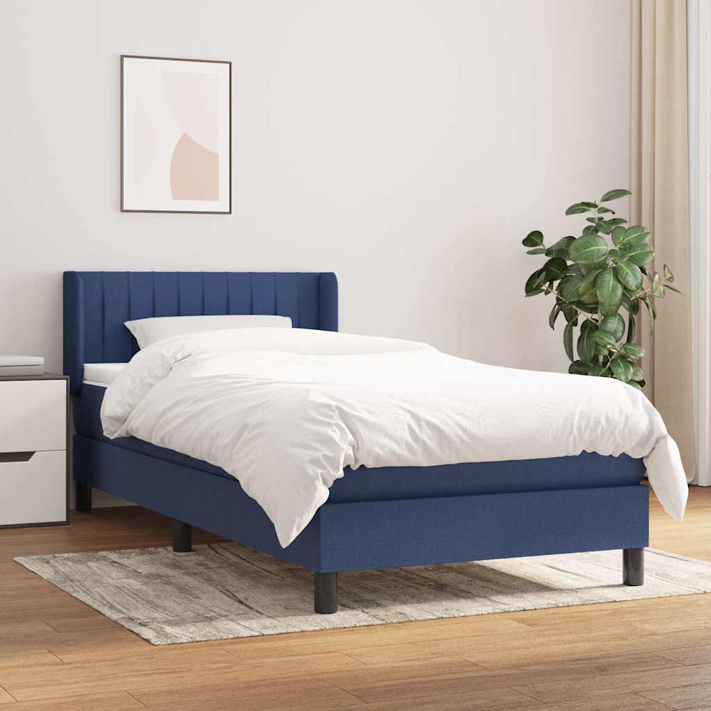 Krevet s oprugama i madracem plavi 90 x 190 cm od tkanine