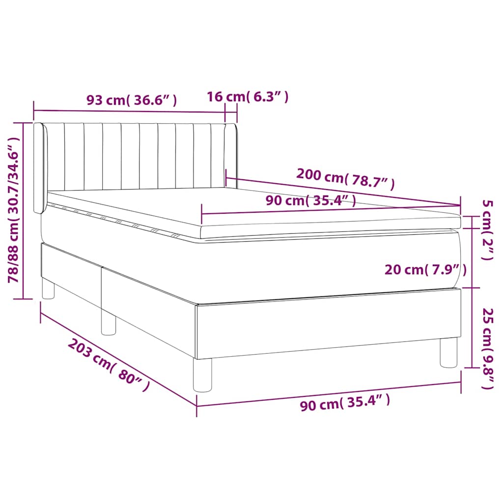 Krevet s oprugama i madracem plavi 90 x 200 cm od tkanine