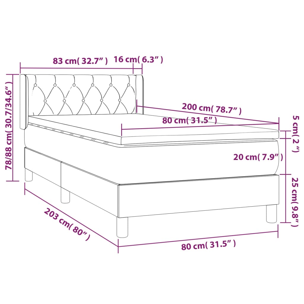 Box spring krevet s madracem crni 80 x 200 cm od tkanine