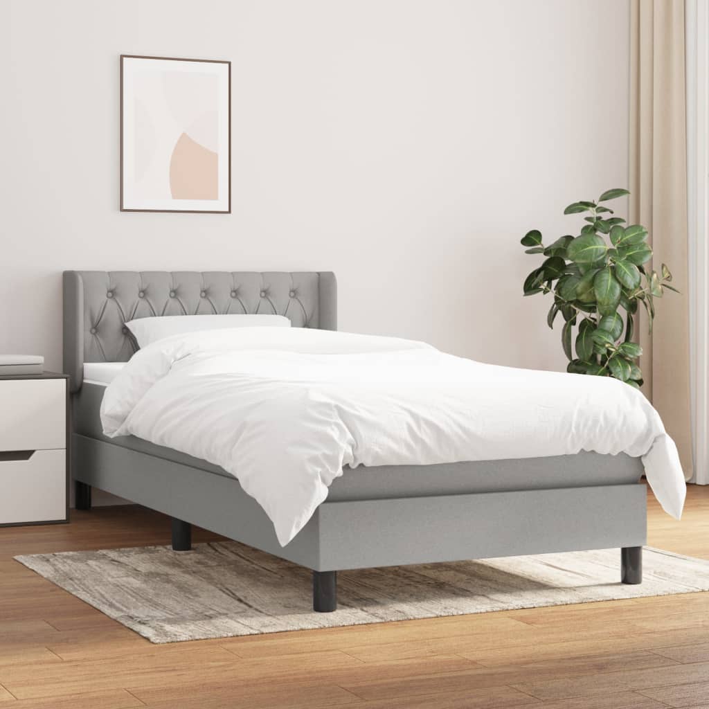 Box spring krevet s madracem svjetlosivi 90x190 cm od tkanine