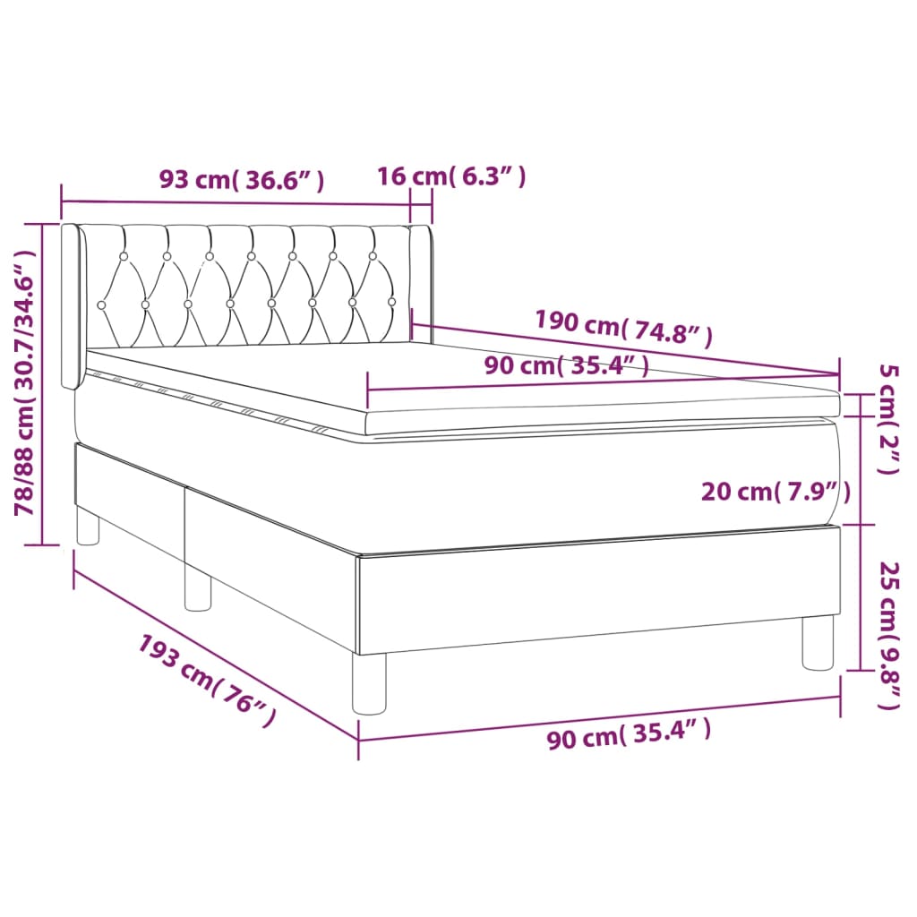 Box spring krevet s madracem crni 90x190 cm od tkanine