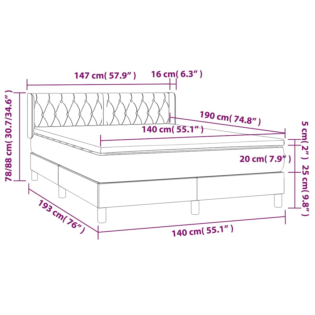 Krevet s oprugama i madracem svjetlosivi 140x190 cm od tkanine