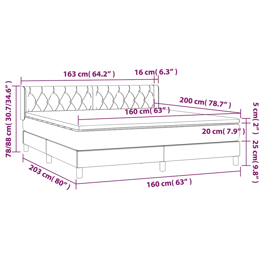 Krevet box spring s madracem svjetlosiva 160x200 cm tkanina