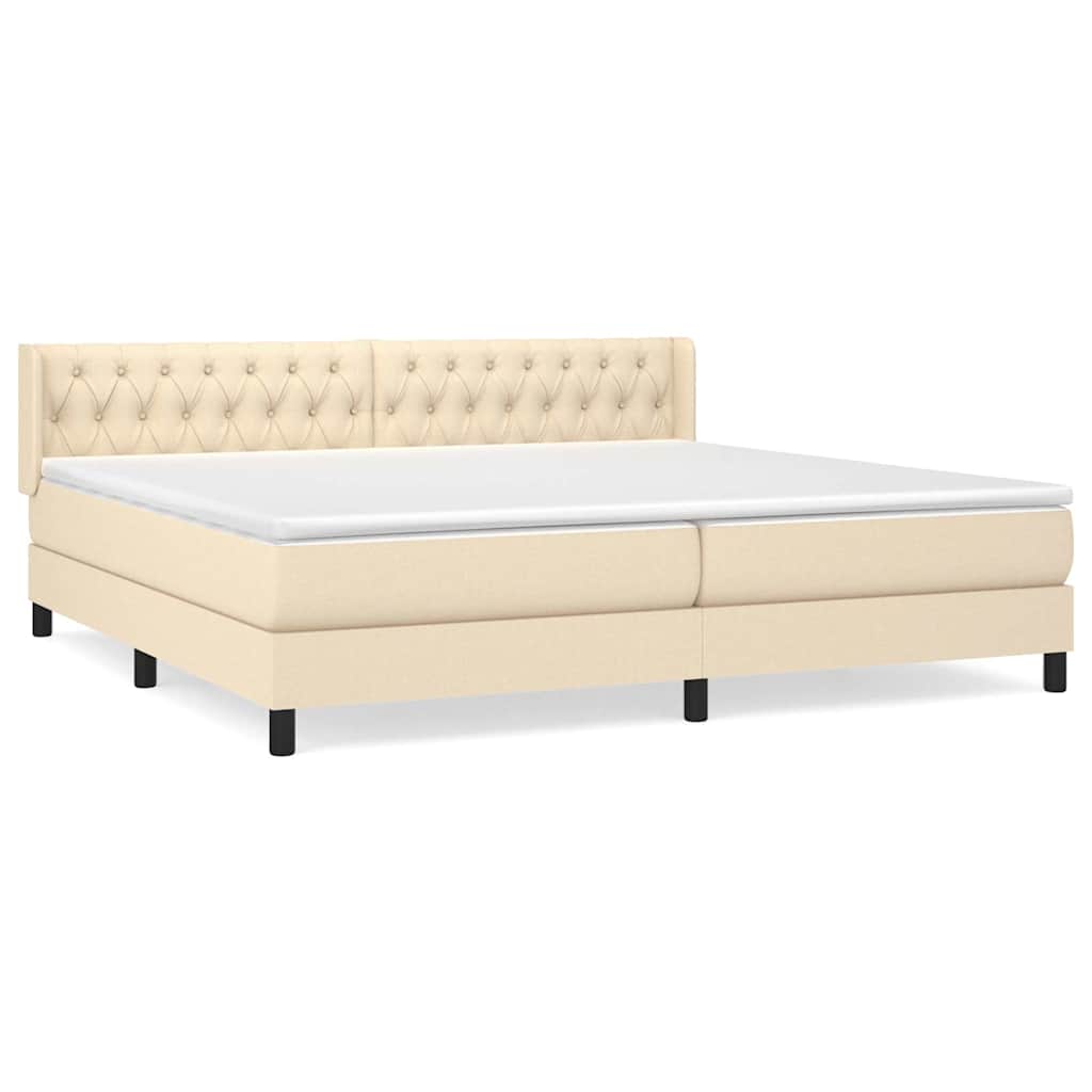 Krevet s oprugama i madracem krem 200 x 200 cm od tkanine