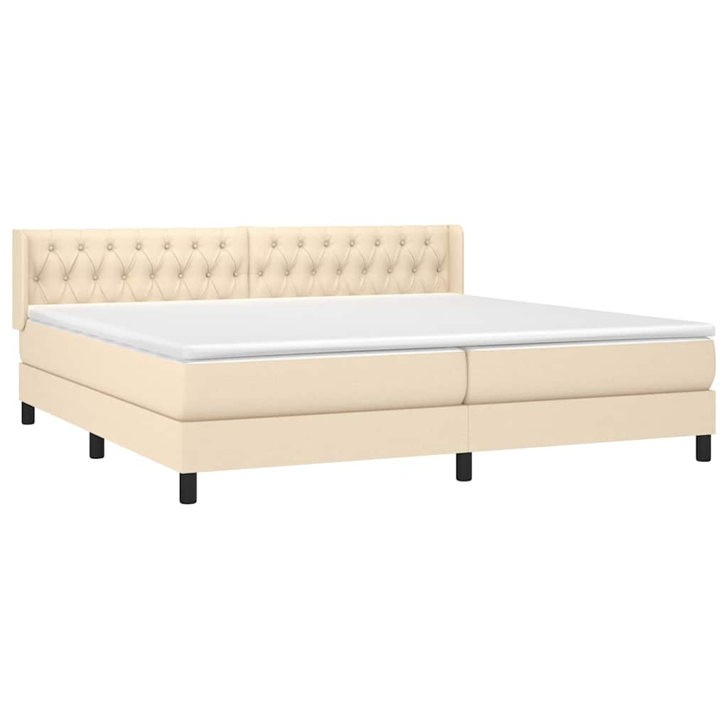 Krevet s oprugama i madracem krem 200 x 200 cm od tkanine