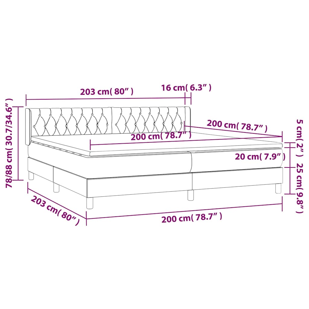 Krevet s oprugama i madracem krem 200 x 200 cm od tkanine