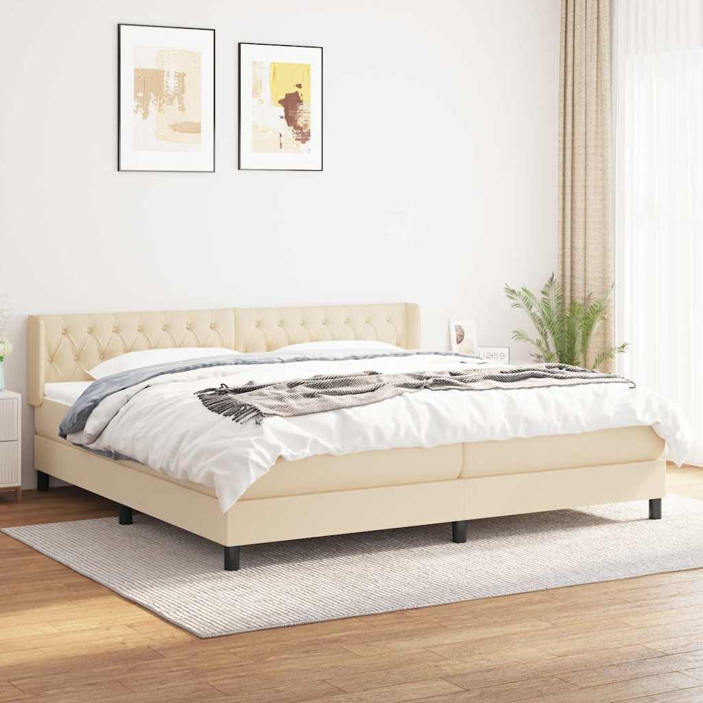 Krevet s oprugama i madracem krem 200 x 200 cm od tkanine
