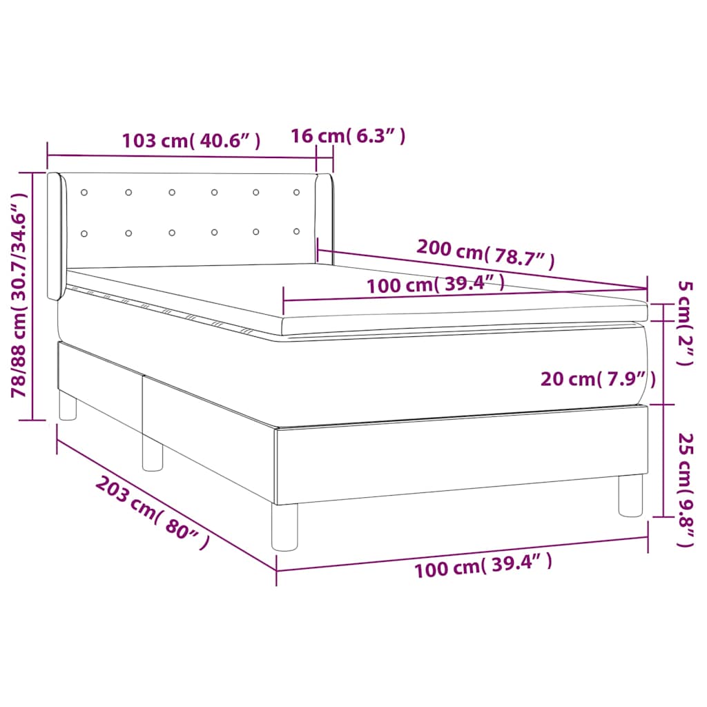 Krevet s oprugama i madracem crni 100 x 200 cm od tkanine