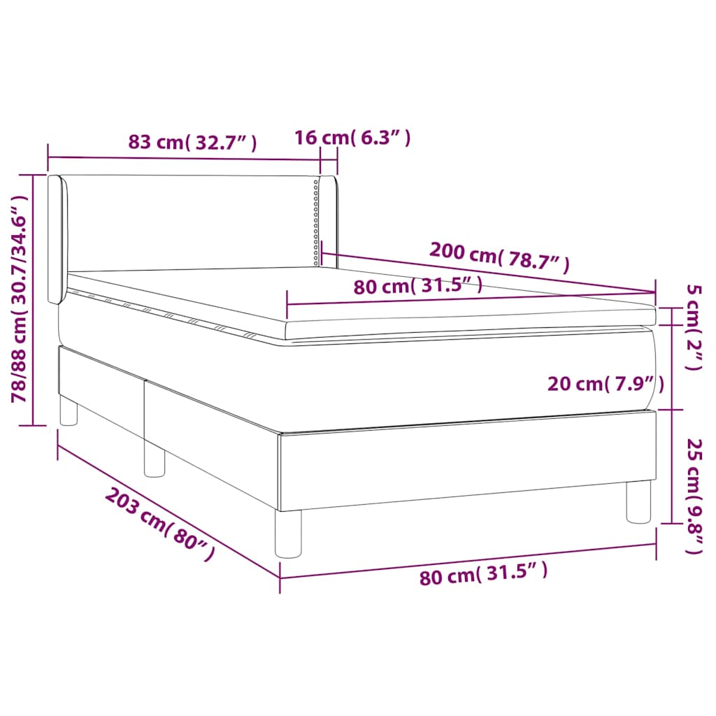 Box spring krevet s madracem crni 80 x 200 cm od tkanine