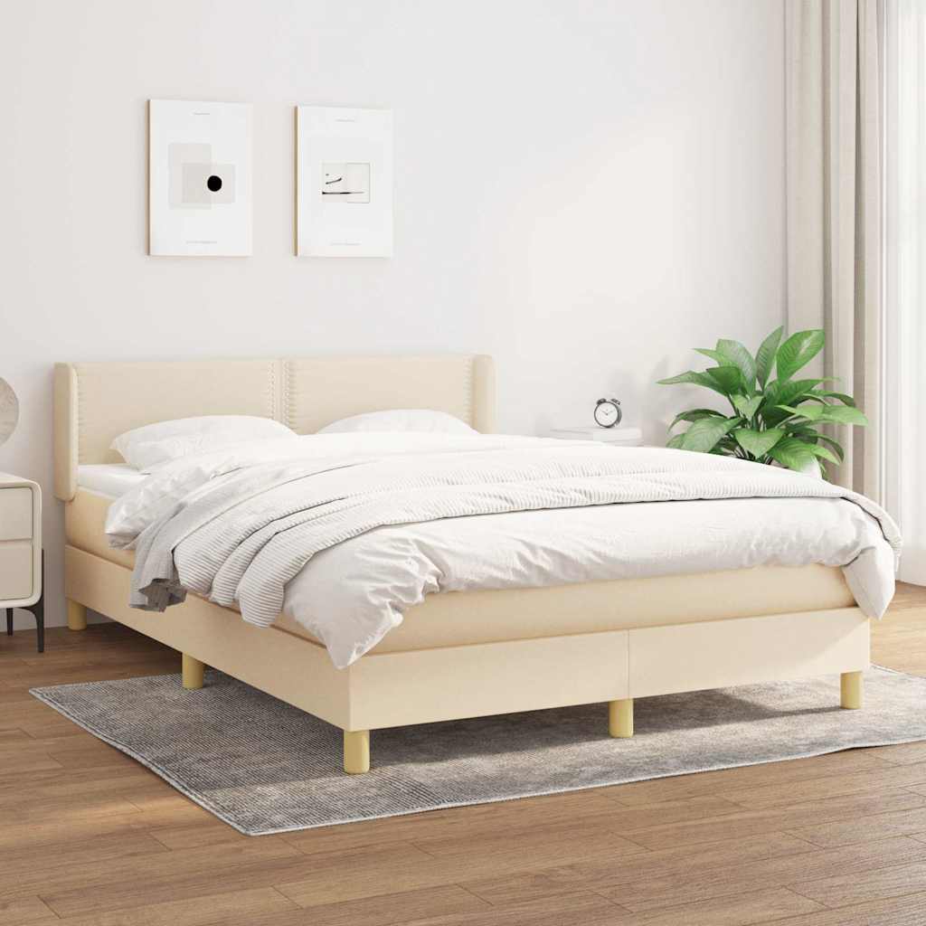 Krevet s oprugama i madracem krem 140x200 cm od tkanine