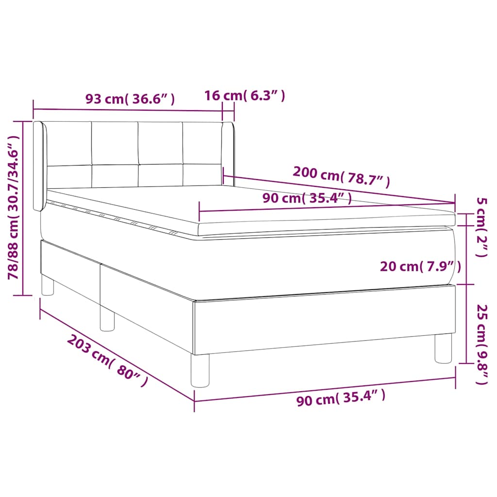 Krevet s oprugama i madracem plavi 90 x 200 cm od tkanine