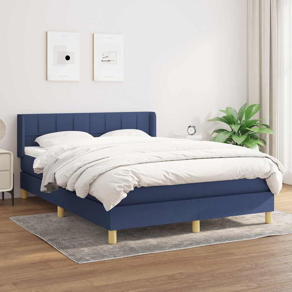 Krevet s oprugama i madracem plavi 140 x 190 cm od tkanine