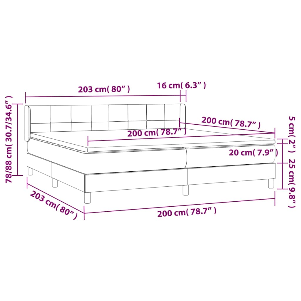 Krevet s oprugama i madracem svjetlosivi 200 x 200cm od tkanine