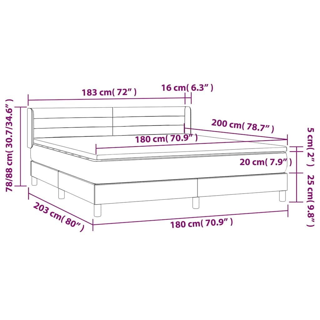 Krevet s oprugama i madracem crni 180x200 cm od tkanine