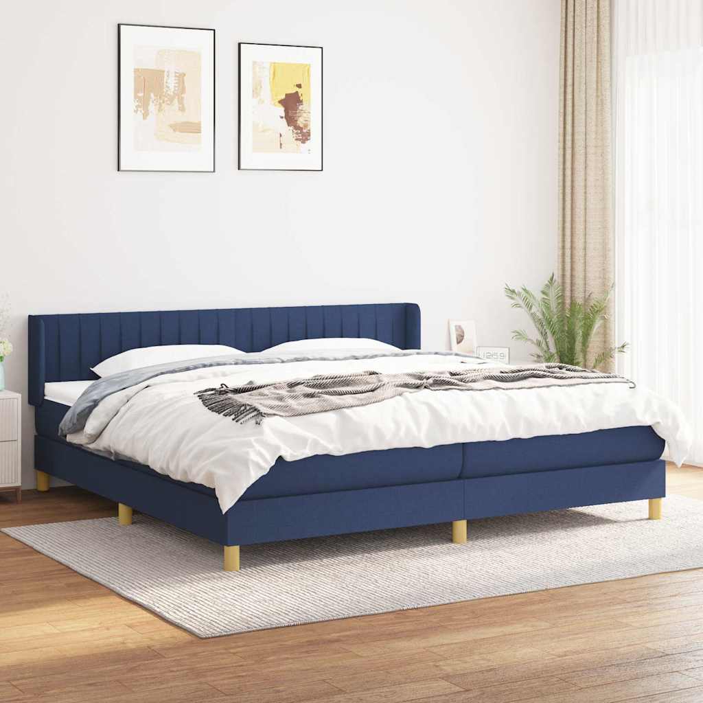 Krevet s oprugama i madracem plavi 200 x 200 cm od tkanine