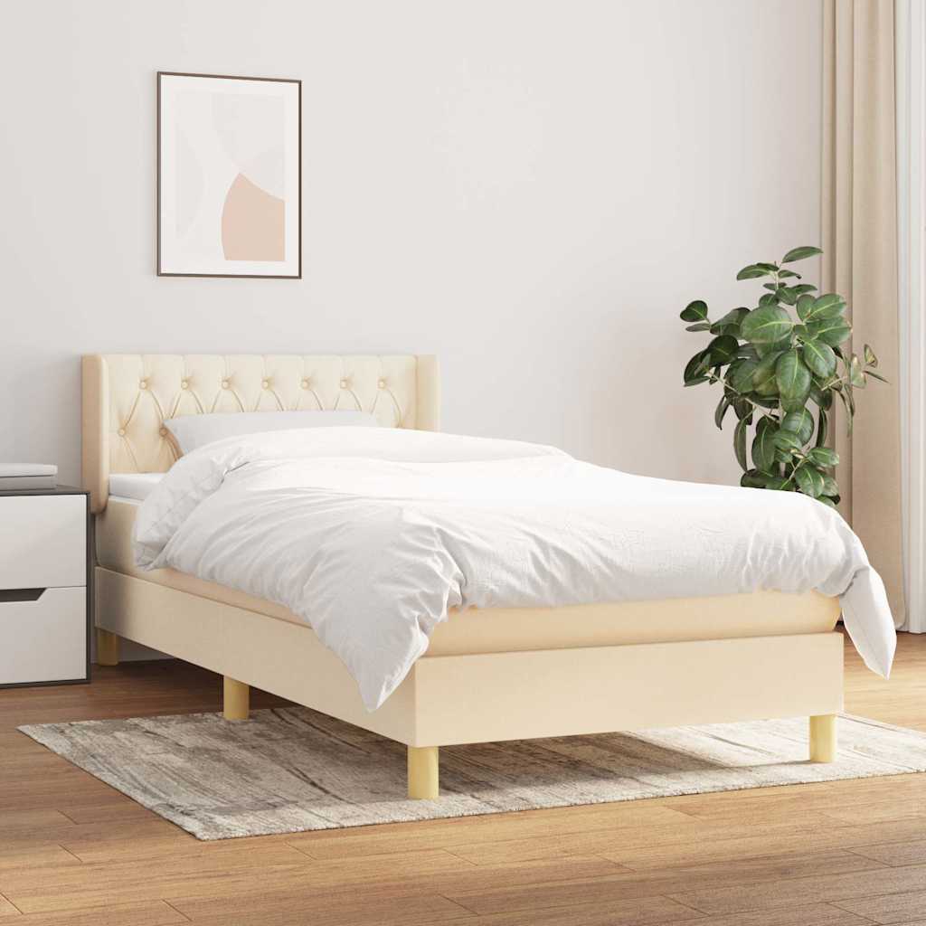 Krevet s oprugama i madracem krem 90 x 190 cm od tkanine