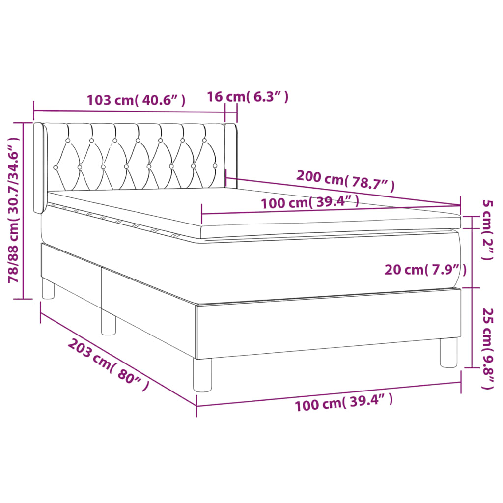Krevet s oprugama i madracem plavi 100 x 200 cm od tkanine
