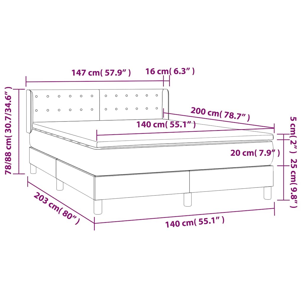 Krevet s oprugama i madracem krem 140x200 cm od tkanine