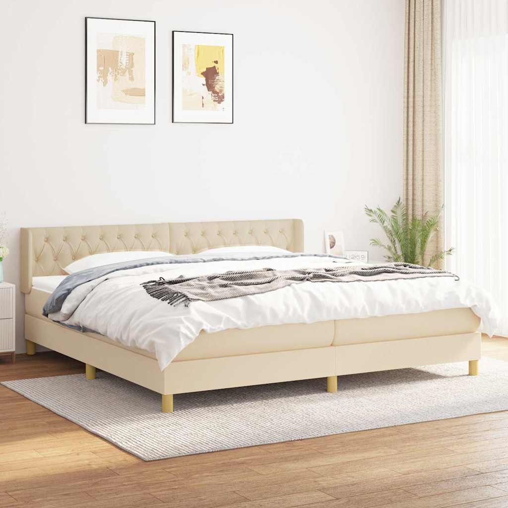 Krevet s oprugama i madracem krem 200 x 200 cm od tkanine