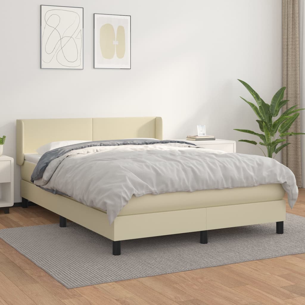 Krevet s oprugama i madracem krem 140x200 cm od umjetne kože