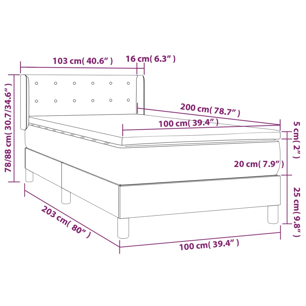 Krevet s oprugama i madracem bijeli 100x200 cm od umjetne kože