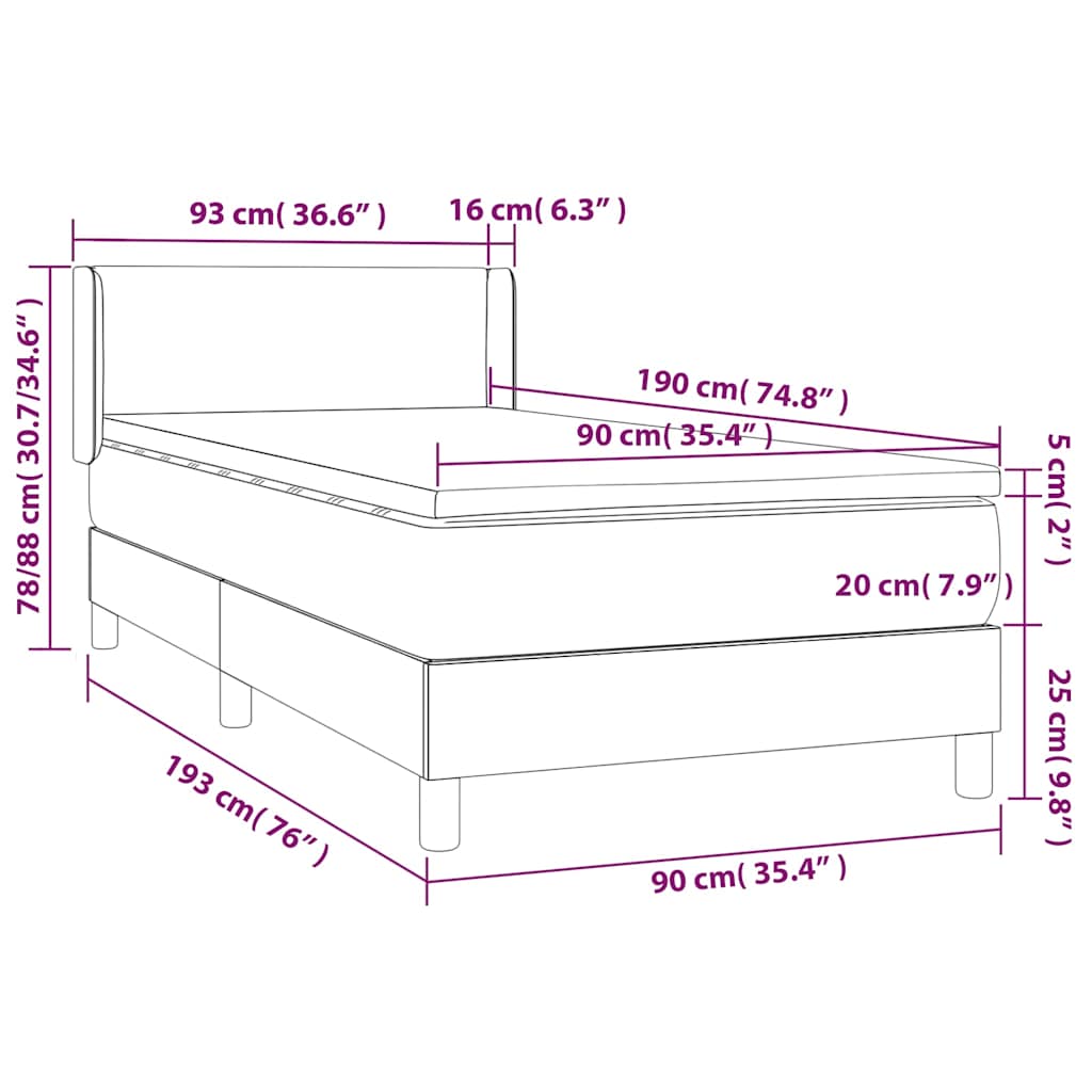 Box spring krevet s madracem ružičasti 90x190 cm baršunasti