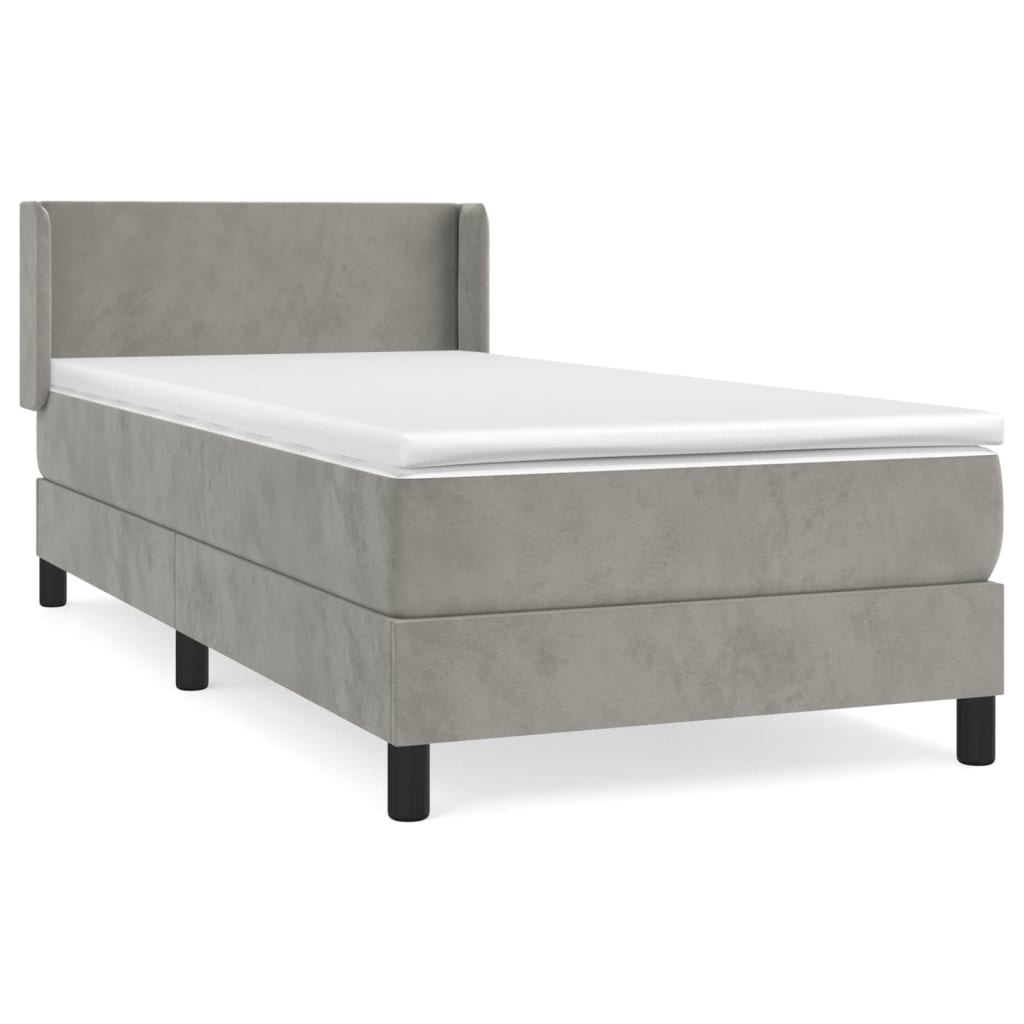 Box spring krevet s madracem svjetlosivi 90x190 cm baršunasti