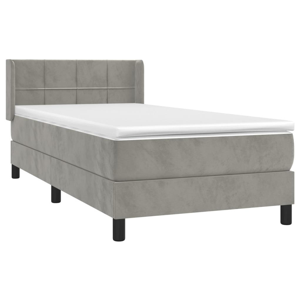 Box spring krevet s madracem svjetlosivi 90x190 cm baršunasti