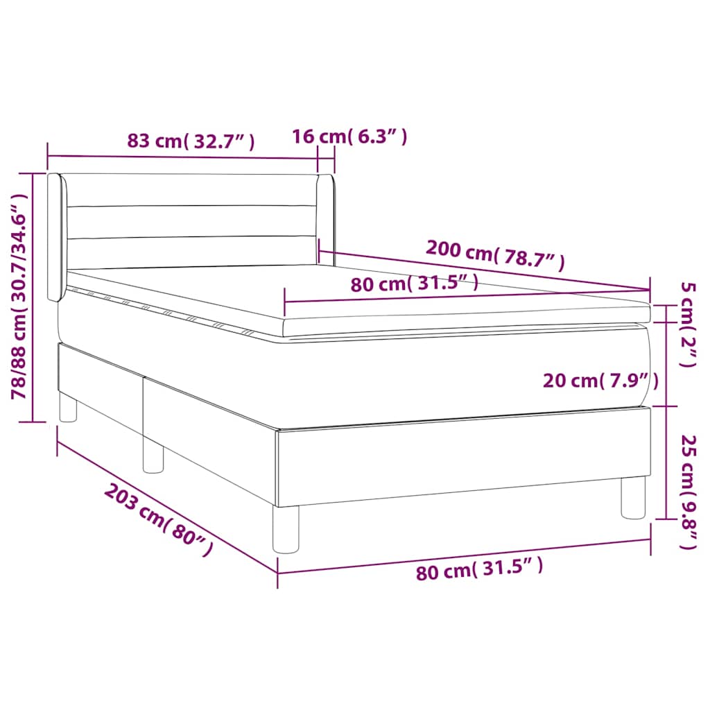 Box spring krevet s madracem svjetlosivi 80 x 200 cm baršunasti