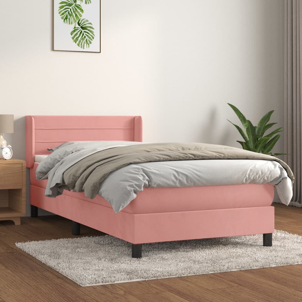 Box spring krevet s madracem ružičasti 90x200 cm baršunasti
