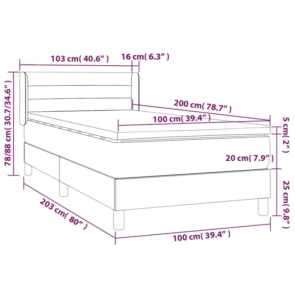 Box spring krevet s madracem tamnosivi 100x200 cm baršunasti