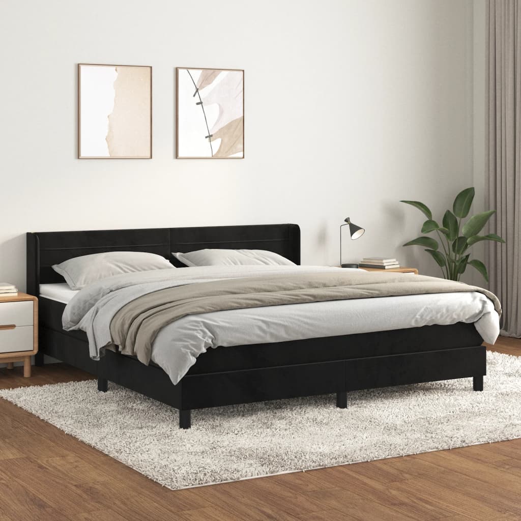 Krevet s oprugama i madracem crni 160x200 cm baršunasti