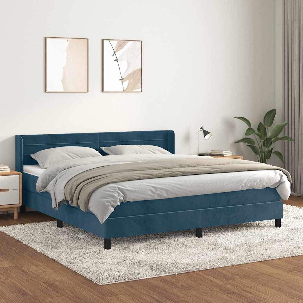 Krevet s oprugama i madracem tamnoplavi 160x200 cm baršunasti