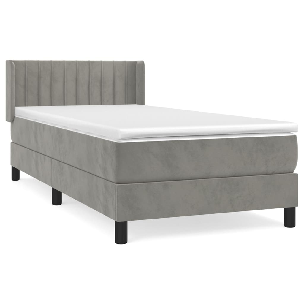 Box spring krevet s madracem svjetlosivi 90x190 cm baršunasti